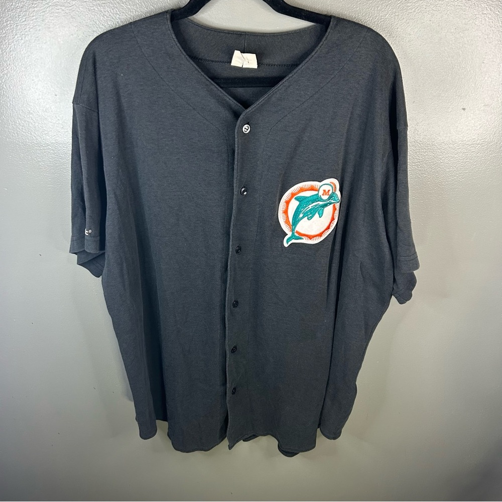 Vintage Miami Dolphins NFL Majestic Black Button Up Baseball Jersey Size XL